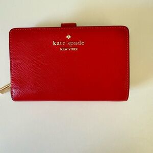Kate Spade Cherry Red Wallet with Gold Accents